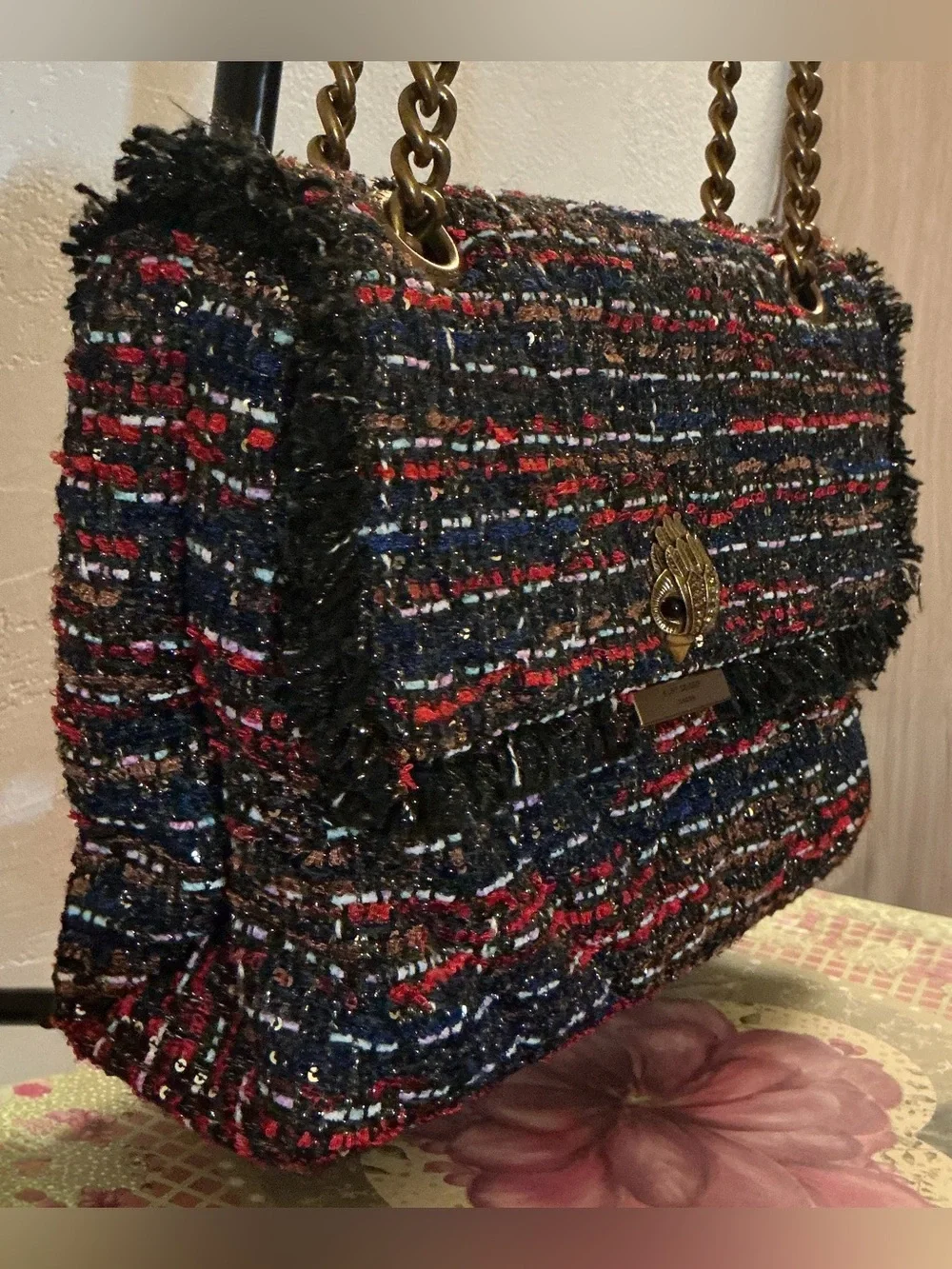 Kurt Geiger London Kensington Tweed Shoulder Bag w/Chain Strap - Multicolor